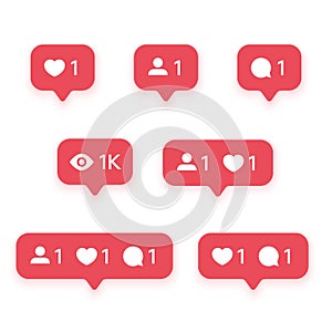 Red Heart like, new message bubble, friend request quantity number notifications icons templates. photo