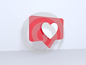 Red heart Like symbols on mobile phone screen. Isolated mobile phone is on white background, 3d rendering. illustration.