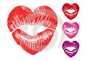 Red heart lips, vector set