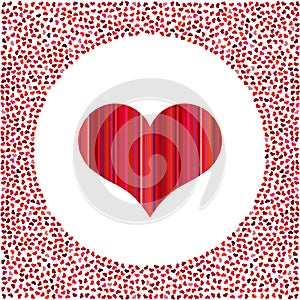 Red heart and little hearts around. Valentines Day background with many hearts on a white background