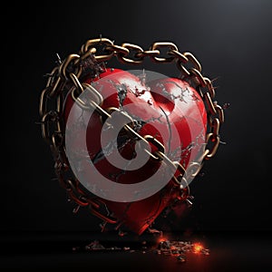 Red heart locked with chain