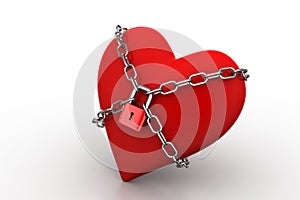 Red heart locked with chain. Love concept.