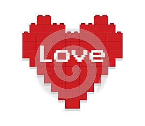 Red heart made of blocks on white background vector illustration