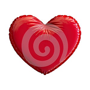 Red heart made of inflatable balloon isolated on white background.