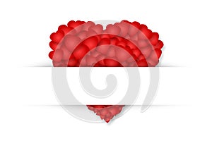 Red heart made up of small hearts on a white background. Isolated. Valentine`s Day, Mother`s Day background.