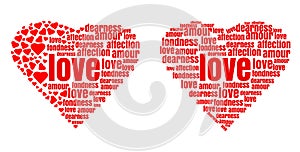 Red heart made up of words and small hearts photo