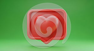 red heart in message bubble on green background