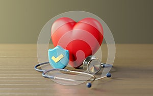 Red heart model, Stethoscope with Shield protect icon, Family insurance concept, childrens healthcare