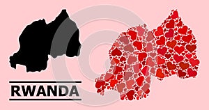 Red Heart Mosaic Map of Rwanda