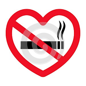 Red heart with a no smoking. Stop smoking Vector illustration