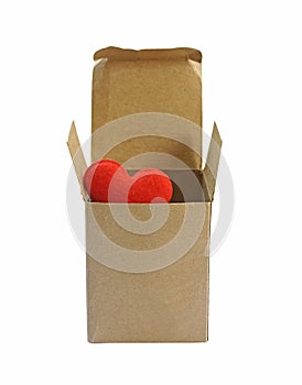 Red Heart in paper box isolate on white background (with clipping path)