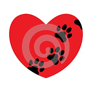 Red heart with paw prints