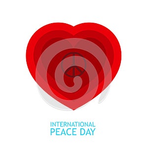 Red heart and peace symbol inside for poster or background about peace day