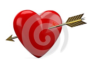 Red heart pierced with golden arrow