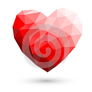 Red heart polygonal abstract on white backgrounds