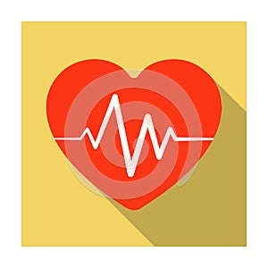 Red heart with pulse.The heart rate of the athlete .Gym And Workout single icon in flat style vector symbol stock