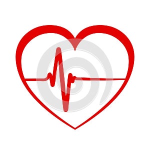 Red heart with pulse line, cardiogram sign - vector