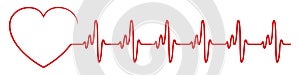 Red heart, pulse one line, cardiogram sign, heartbeat - for stock