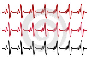 Red heart, pulse one line, cardiogram sign, heartbeat - vector