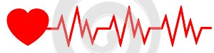 Red heart and pulse one line, cardiogram sign, heartbeat - vector