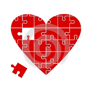 Red heart puzzle icon. Vector illustration