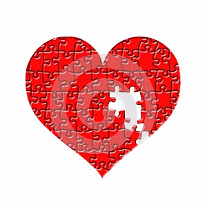 Red heart puzzle on white background