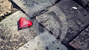 Red Heart Resting on Stone Floor