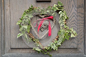 Red Heart with Ribbon and Christmas Wreath