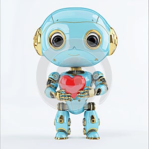 The red-heart robotic assistant or artificial intelligence robot is a blue robot