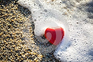 Red heart by the sea, romantic, in love, lost, holida