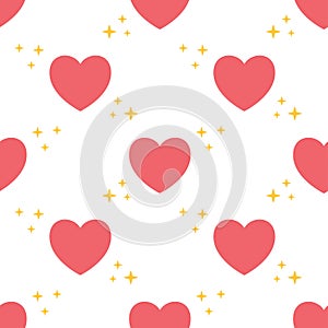 Red Heart seamless pattern. Vector illustration in flat style. Valentine day texture. Love concept. Heart print.