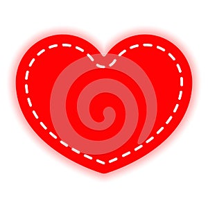 The red heart is sewn with white thread. Vector design element, isolated on a Light background.