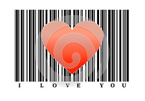 Red heart shape on barcode. Love concept