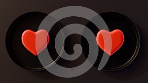red heart shape on black plate