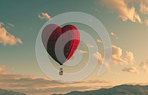 red heart shape hot air balloon in the sky