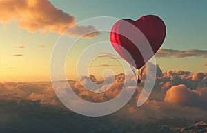 red heart shape hot air balloon in the sky