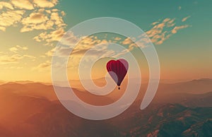 red heart shape hot air balloon in the sky