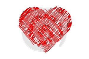 Red heart shape isolated on white .