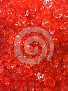 Red Heart shape Jelly Candy snack group. sweet for valentines day background