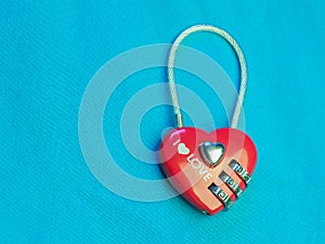 red heart shape of the key lock with encrypting numbers