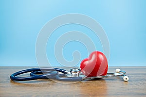 Red heart shape and medical stethoscope The concept of a physical examination