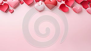 Red heart shape on pink background with copy space, Valentine,s day greeting card