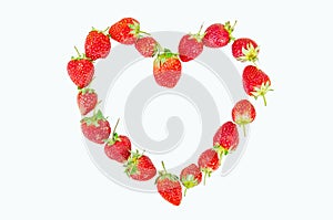 Red heart shape of strawberry on white background