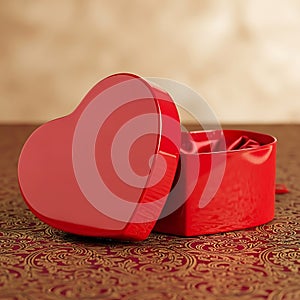 Red Heart-Shaped Box on Patterned Surface