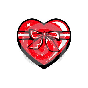 red heart shaped box with ribbon vector illustration photo