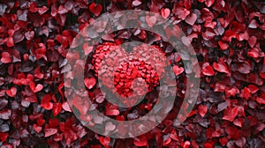 Red Heart Shaped Foliage Romantic Background