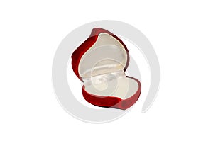 Red heart-shaped jewelry box isolated on a white background