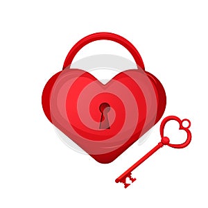 Red heart-shaped lock and key.Design elements for Valentine\'s Day, wedding.A symbol of love.