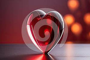 A red heart shaped object sitting on top of a table