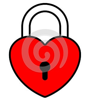 red heart shaped padlock, color vector illustration of locked lock